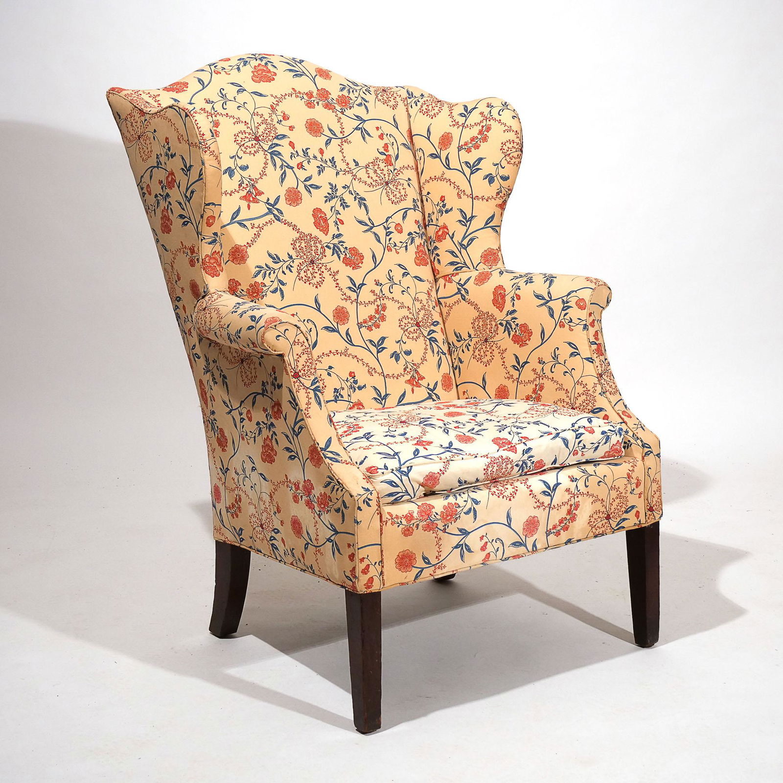 PERIOD CHIPPENDALE UPHOLSTERED WINGCHAIR (1 of 8)
