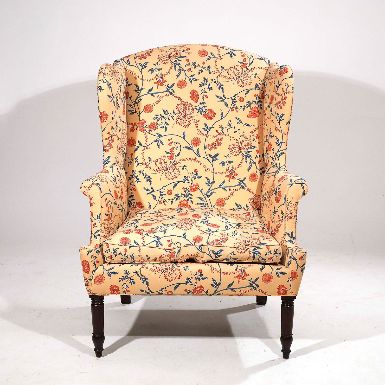 AMERICAN SHERATON UPHOLSTERED WINGCHAIR, c. 1800 (1 of 7)