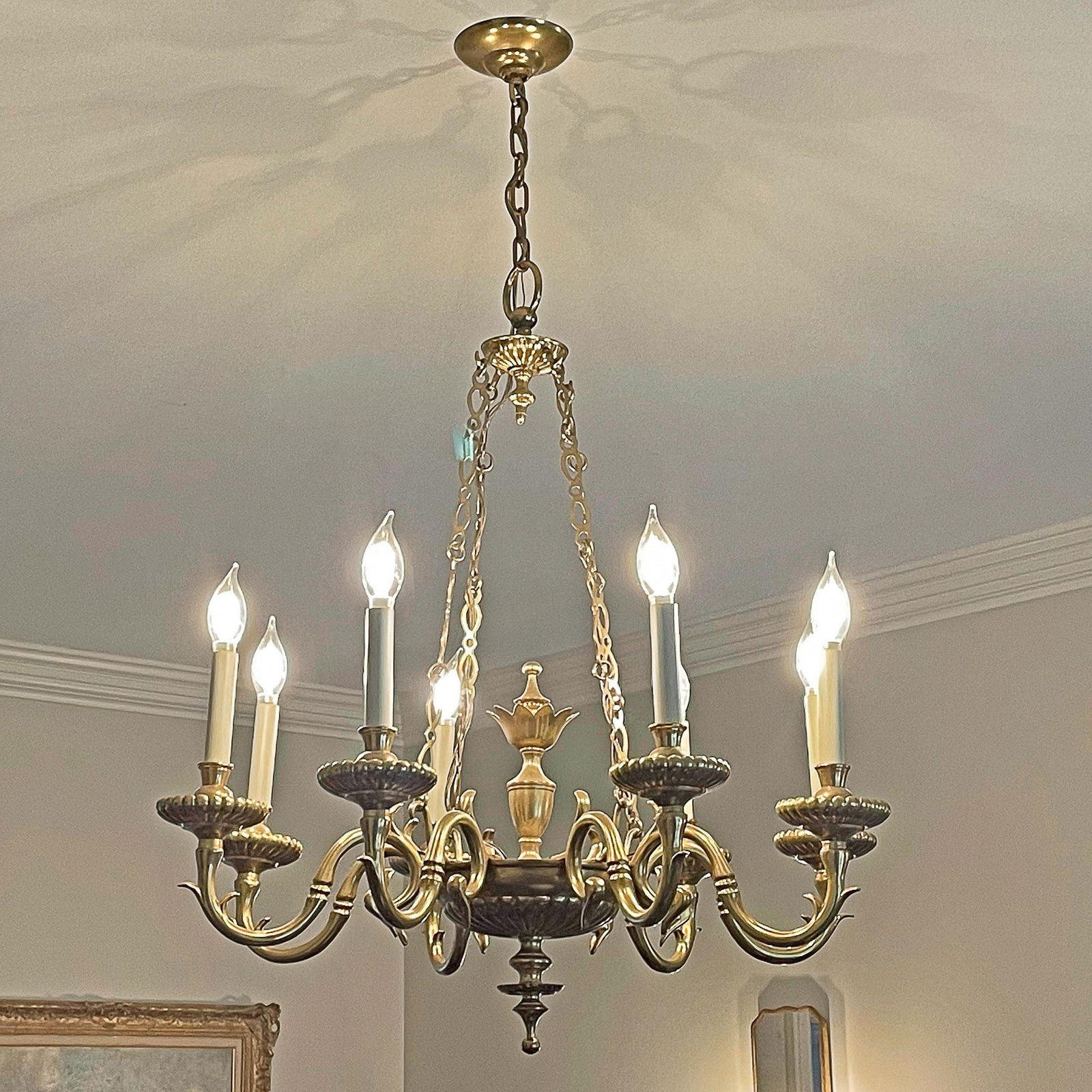 EIGHT ARM BRASS CHANDELIER (1 of 6)