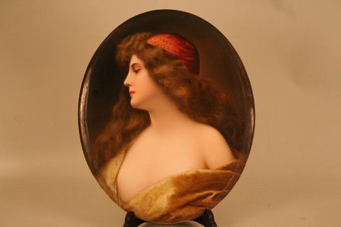 KPM PORCELAIN PORCELAIN PLAQUE, "GITANA" , SGD. WAGNER: AFTER ANGELO ASTI, ½ PORTRAIT OF YOUNG WOMAN W/SKULL CAP FACING LFT., SGD. WAGNER, M.L.,13 ½" X 11 1/4"