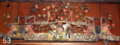 53) 19TH. C. SICILIAN CARVED & IRON CART ELEMENT : W/OVERALL POLY-CHROME, DEPICTING WARRING FIGURES FLANKED BY ST. GEORGE SLAYING DRAGON