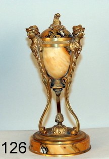 126) 19c GILT ORMOLU & MARBLE CASSOLETTE, : TOT. H. 9 1/4" , OVER CANDLESTICK, H. 8 3/4"