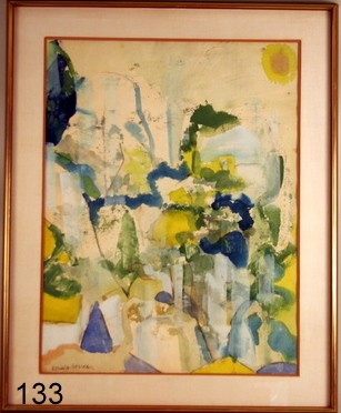 133) ROMARE BEARDEN, MIXED MEDIA, ABSTRACT COMPOSITION,: SGD. L.L, 30 X 24"