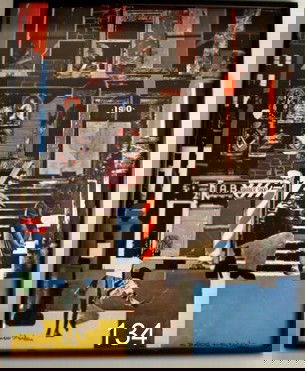 134) ROMARE BEARDEN, "THE BLOCK", OFFSET LITHO. POSTER,: 1981-82, SGD BY ARTIST W/DEDICATION, L.R., 30 X 24" (SIGHT W/SOME VISIBLE BORDER) SIGNED-FRAMED-UNDER GLASS; GIVEN TO CONSIGNOR BY BEARDEN