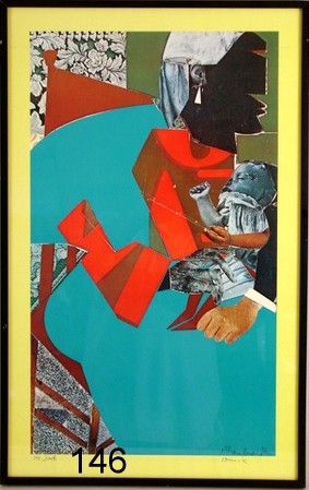 146) ROMARE BEARDEN, MOTHER & CHILD, COLOR SCREEN PRINT: , SGD. BY ARTISTW/DEDICATION, 23 X 14 ¼" SIGNED-FRAMED-UNDER GLASS; GIVEN TO CONSIGNOR BY BEARDEN