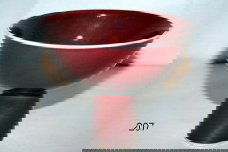 207) CHINESE COPPER-RED-GLAZED STEM VASE, QIANLONG SIX : CHARACTER SEAL MARK,MKD. ON INSIDE OF FOOT, DIA. 6", H.4 1/2",prov.: coll. of ambassador joseph verner reed, greenwich, ct.