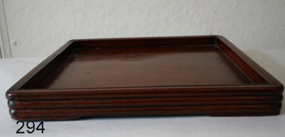 294) ANTIQUE CHINESE MAHOGANY SQUARE TRAY, 13 ½ X 13", : H. 1 ½"