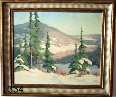 334) GEORGE READ BARTON (B. PEI, U.S. CITIZEN) O/C, : SNOW SCENE, 20" X 24",SGD. L.R., CA. 1950
