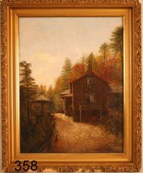 JAMES HOPE (AMER. 1818-92) O/C, "HOPE'S ART STUDIO : WATKINS GLEN", SGD. & D.1873 AND TITLED AND SGD ON VERSO, 19 X 15"
