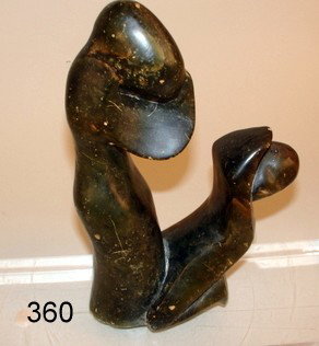 360) RHODESIA/ZIMBAWIE CARVED GREEN SOAPTONE SCULPTURE: EDISON BERE?, H. 8 1/2", BASE CHIP