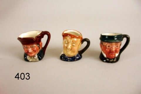 403) 3-ROYAL DOULTON MINIATURE TOBYS, H. 1 1/2"