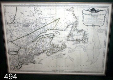 494) A GENERAL MAP OF THE NORTHERN BRITISH COLONIES: MAP OF THE NORTHERN BRITISH COLONIES IN AMERICA…, 1776, SAYER & BENNETT, SOME OUTLINING IN COLOUR , FRAMED, 19 ¾ X 27" (SIGHT), COND.: APPEARS TO BE VERY GOOD, NO BROWNING, TEARS, ETC. N.B. NOT EXA