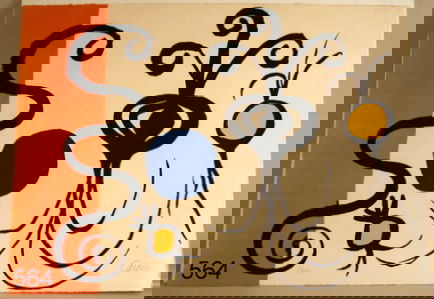 564) ALEXANDER CALDER (1896-1976) COLOURED LITHOGRAPH : "LES OIGNONS," ED. 52/90, PENCIL SGD. L.R., ON RIVES, 21 1/2 X 29 1/2", (SHEET SIZE), NOT FRAMED, Color lithograph, signed and numbered 10/90 in pencil, on Rives, pale lightstain and matstain, minor p