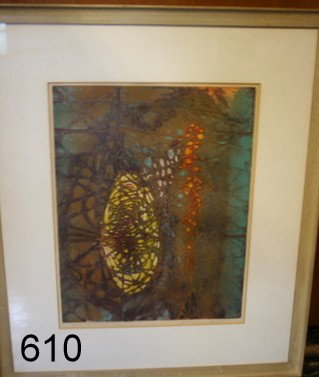 610) KRISHNA REDDY (INDIAN, 1925-) "ETAT EN COLOUR,: ED. 2/3, COLORED ETCHING, PENCIL SIGNED; 16 X 12.25"