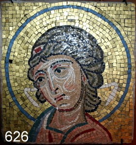 626) BYZANTINE-STYLE MOSAIC PLAQUE, HEAD DEPICTED: IN MULTICOLOURED TESSERA, APPROX. 13" X 12"