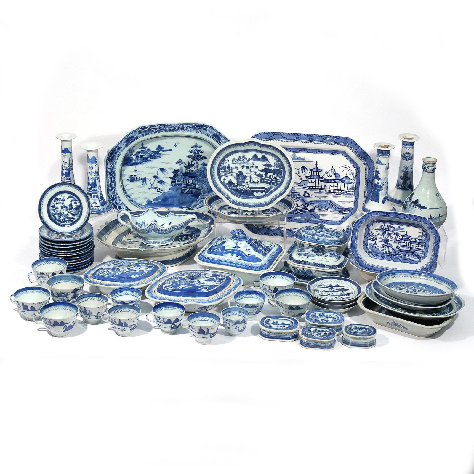 (59pc) CHINESE EXPORT BLUE & WHITE CANTON (1 of 14)