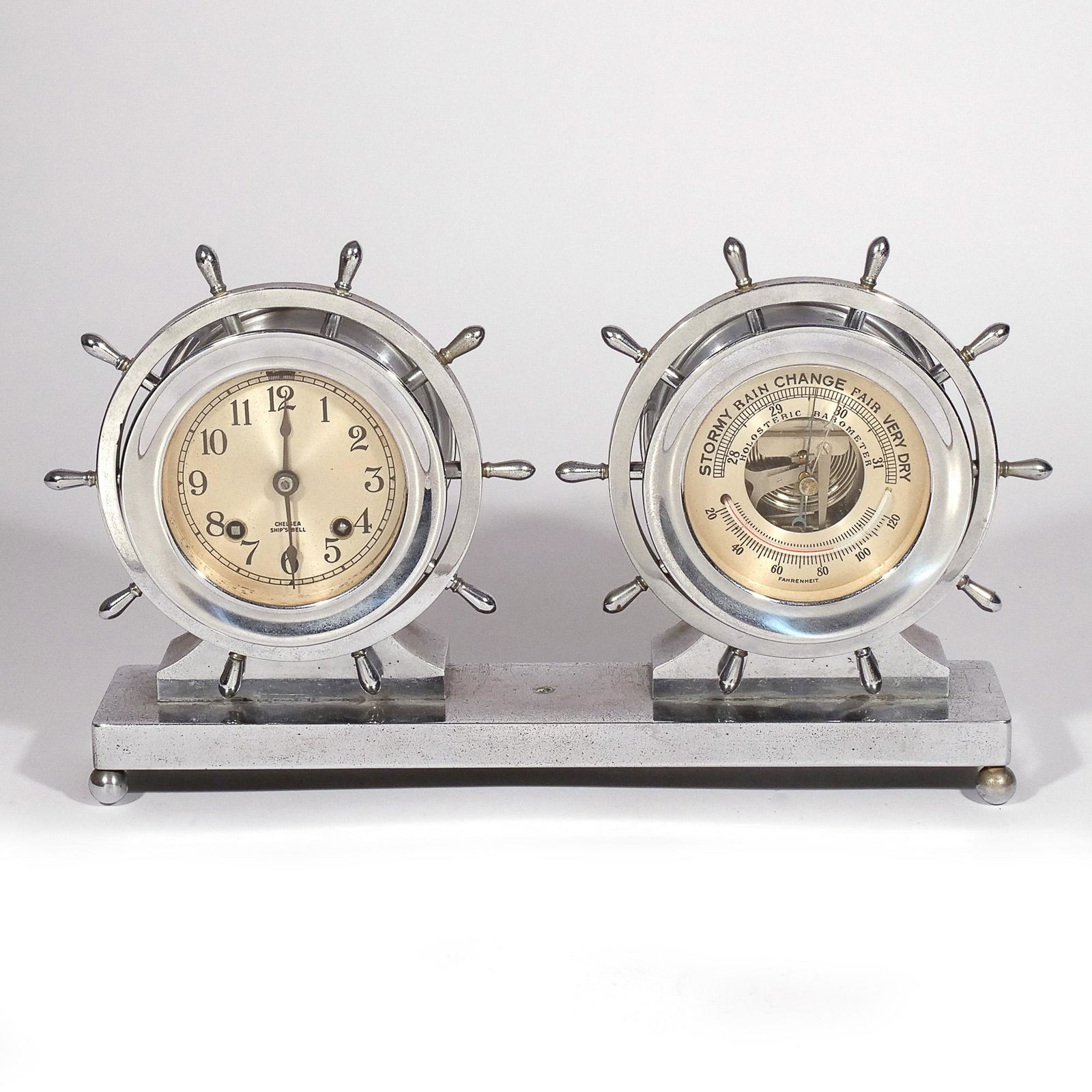 CHELSEA SHIP'S CLOCK WITH BAROMETER (1 of 10)