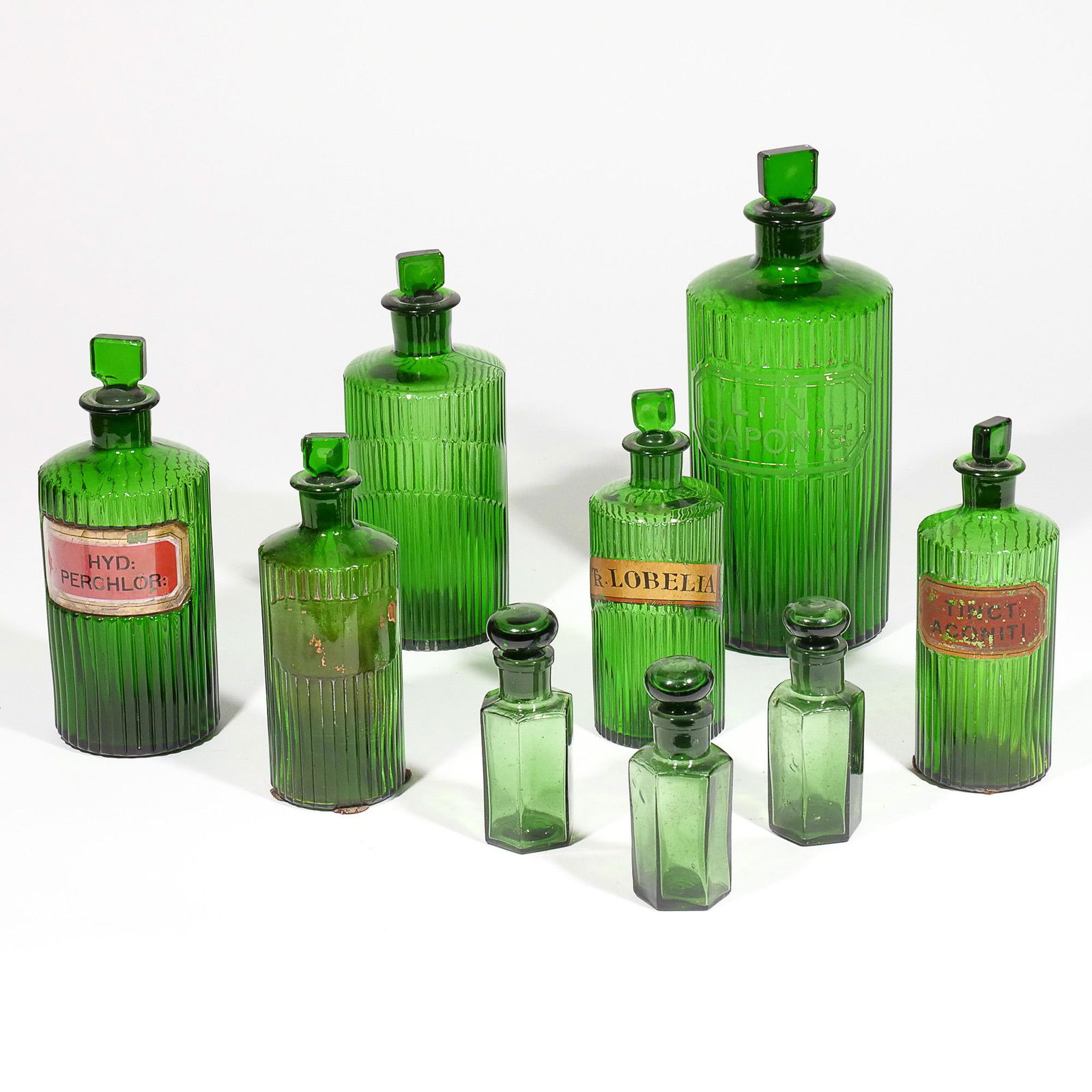 (9pc) 19th CENTURY GREEN APOTHECARY JARS (1 of 4)