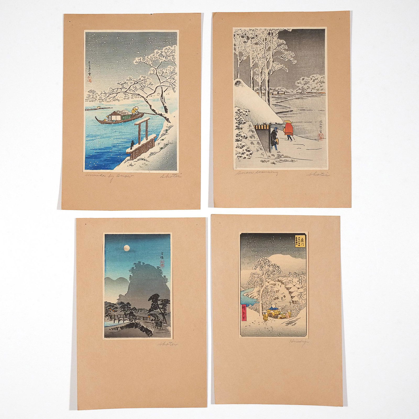 (4pc) SHOTEI & HIROSHIGE JAPANESE WOODBLOCK PRINTS (1 of 12)