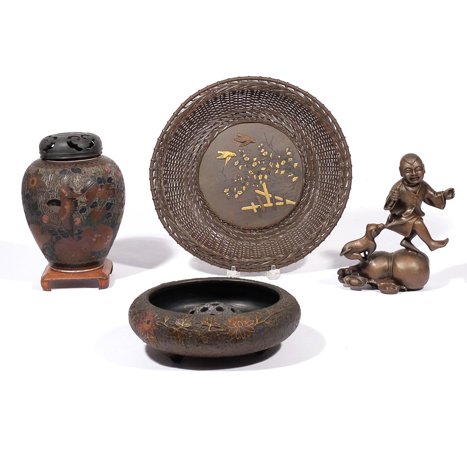(4pc) JAPANESE BRONZE & CERAMICS (1 of 15)
