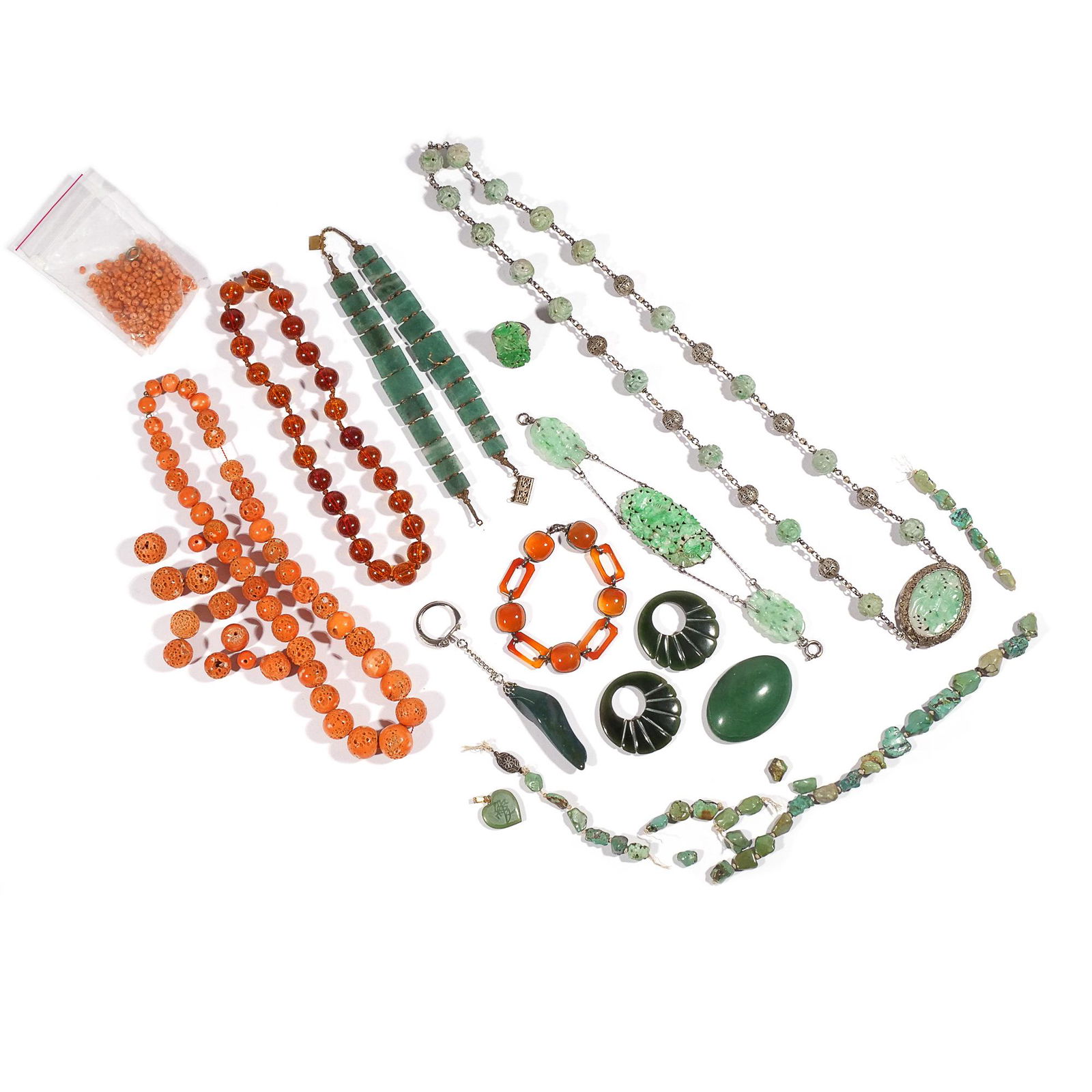 COLLECTION of JADE, AMBER, CORAL, & OTHER JEWELRY (1 of 10)