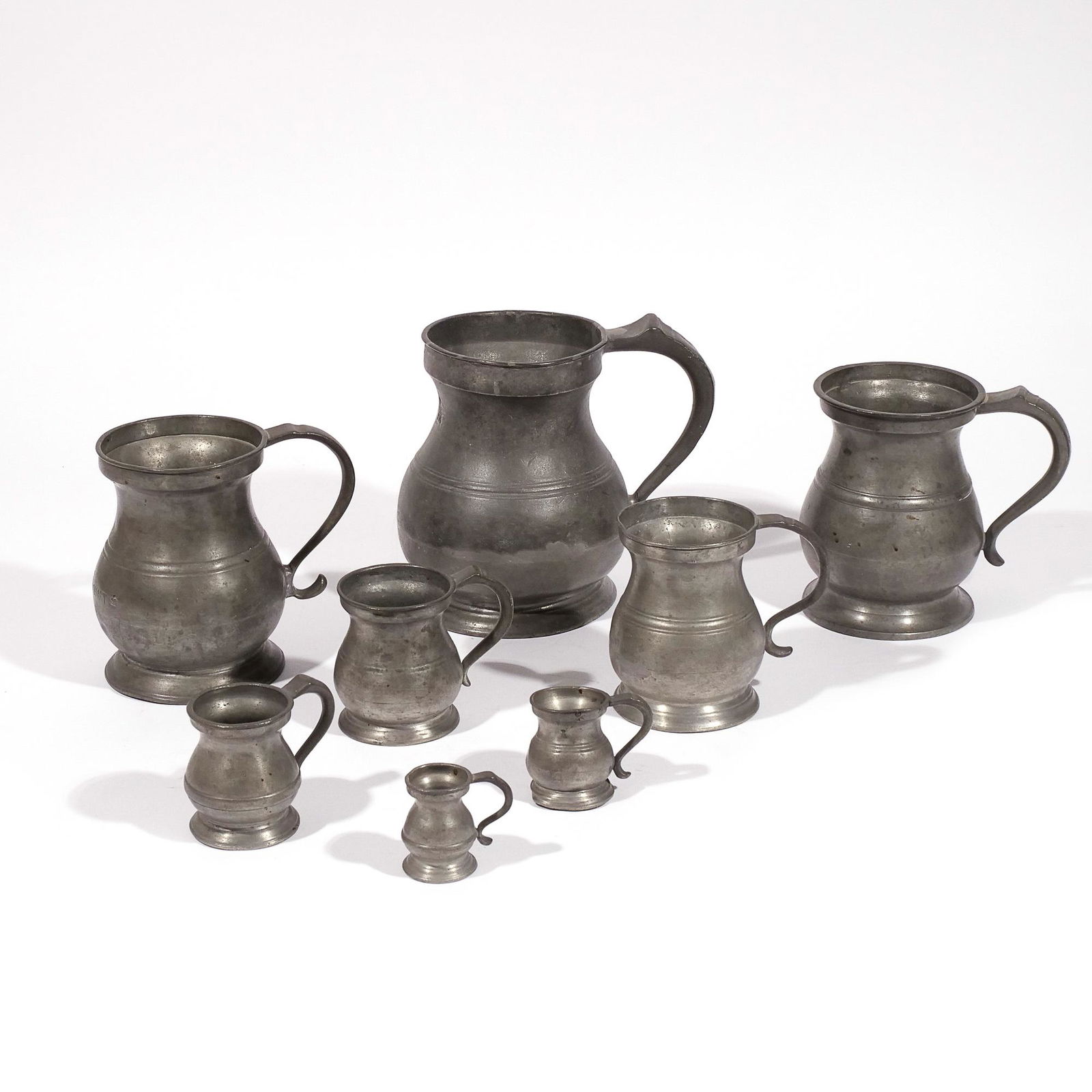 (8pc) ANTIQUE GROUP PEWTER MEASURES (1 of 12)