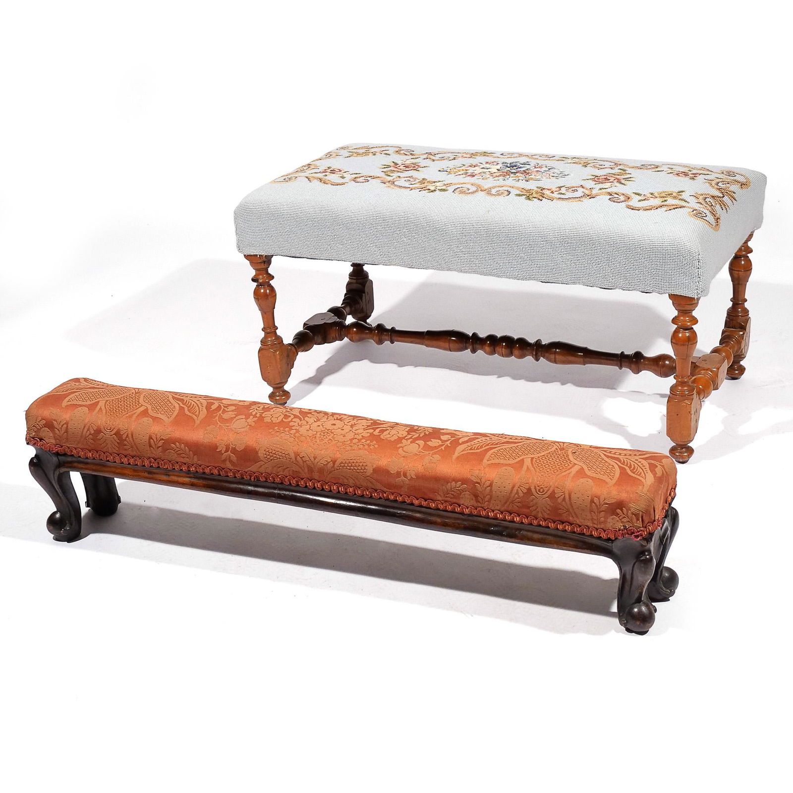 (2pc) ANTIQUE AMERICAN & FRENCH FOOTSTOOLS (1 of 14)