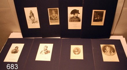 683) SET OF 8 NAPOLEONIC PRINTS ENGRAVED: FOR MACKENZIE AND DENT'S SELECTED BIOGRAPHY; DEL. R.K. PORTER, SCULP. J. WRIGHT; VARIOUS SHEET SIZES; MAT SIZE: 10" X 14"