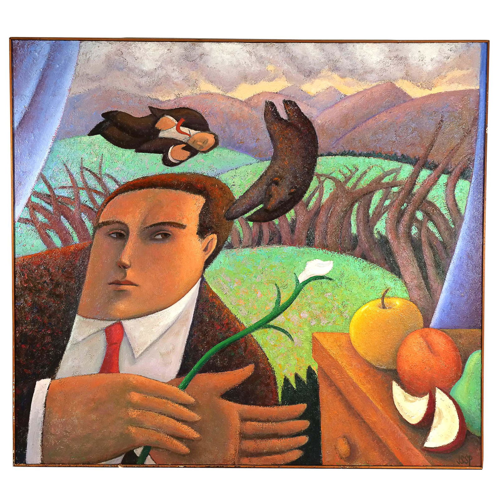 ROBERT JESSUP (American, b. 1952): The Last Days of Winter Oil on canvas Deamy figural landscape, signed lower right, signed, titled, and dated 1983 on verso; in a wood trim frame h. 72 w. 79-3/4 in. overall: 73 x 81 in. (frame) Proven