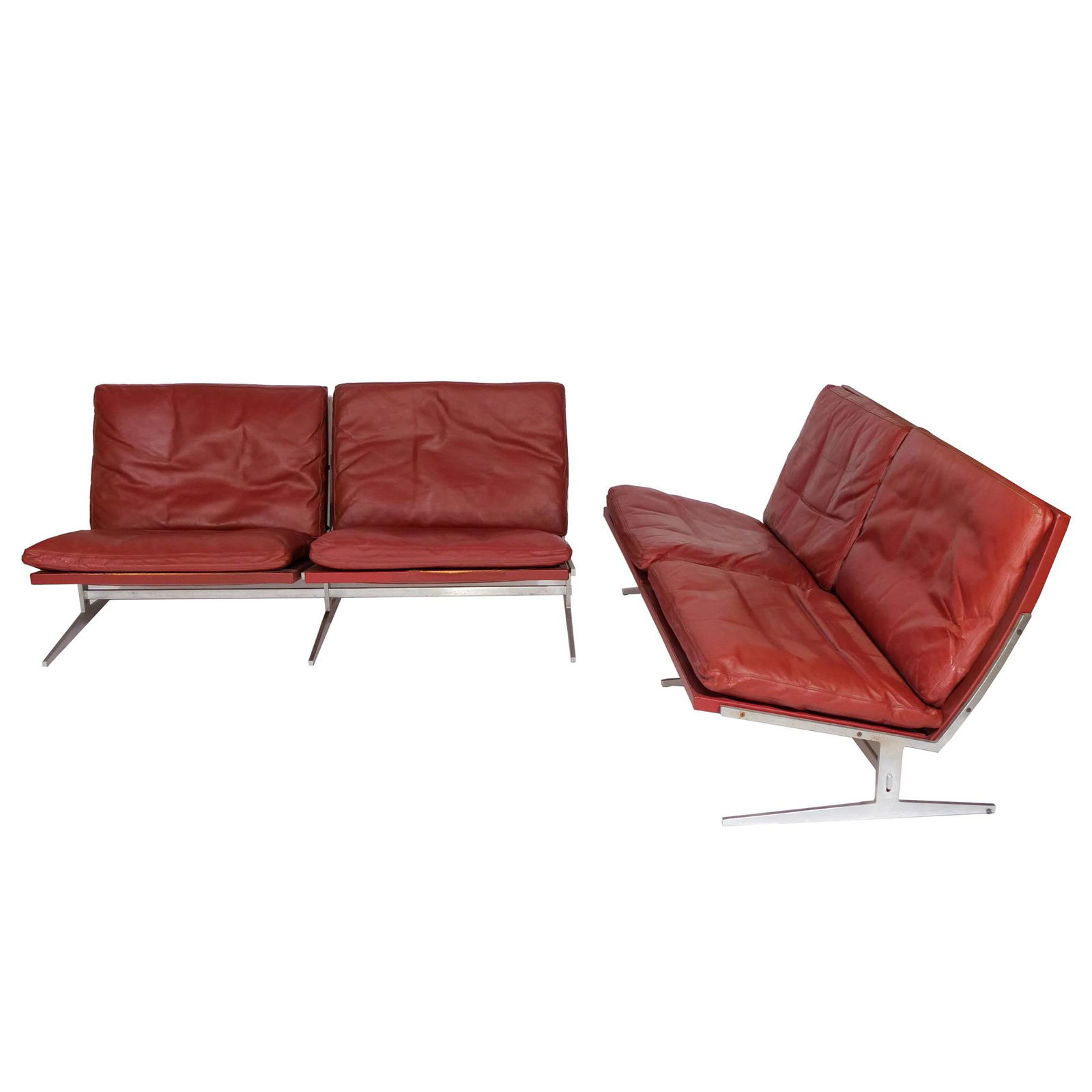 (2pc) MID CENTURY LEATHER & STEEL MODULAR SEATING (1 of 12)