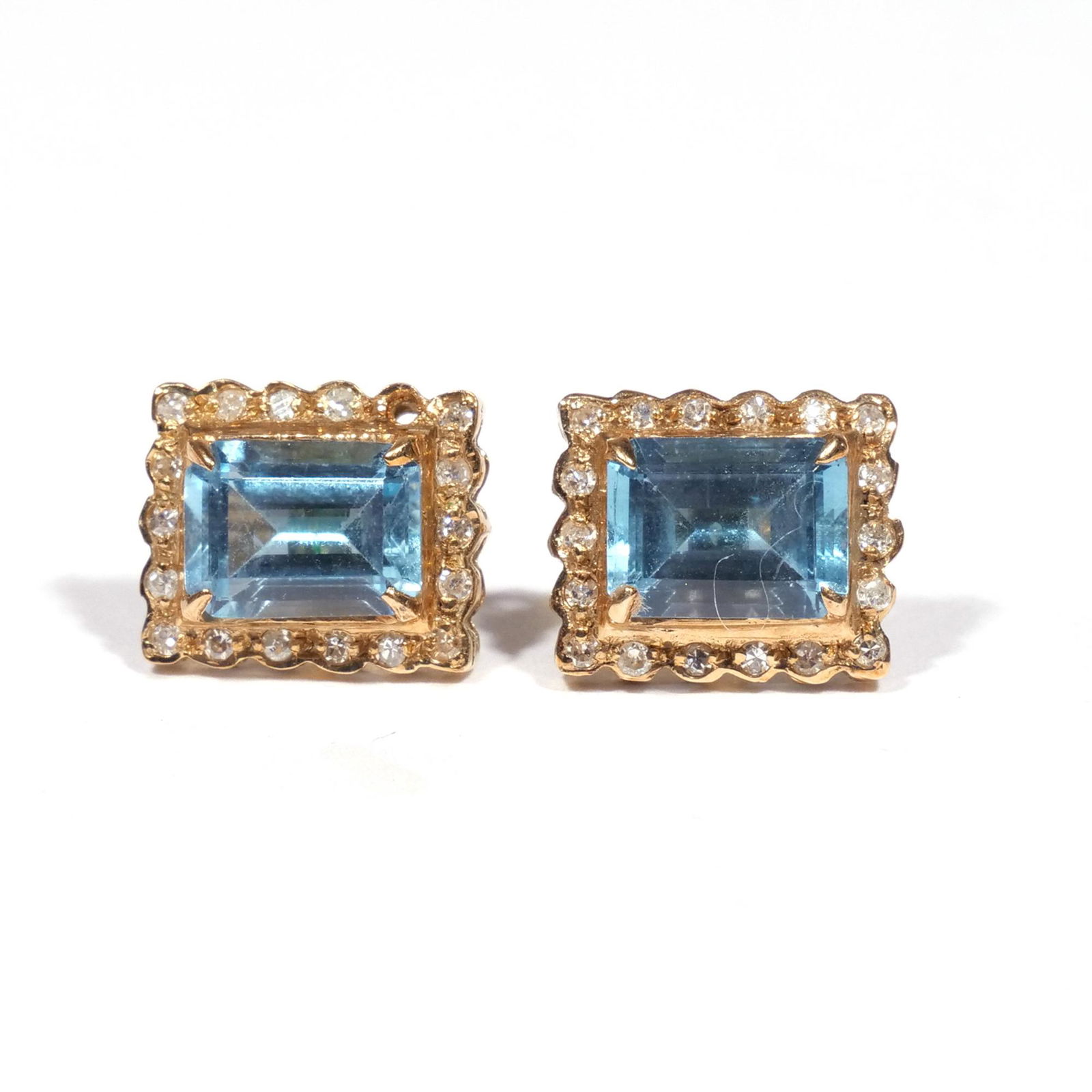 PAIR AQUA & DIAMOND 14k GOLD EARRINGS (1 of 4)
