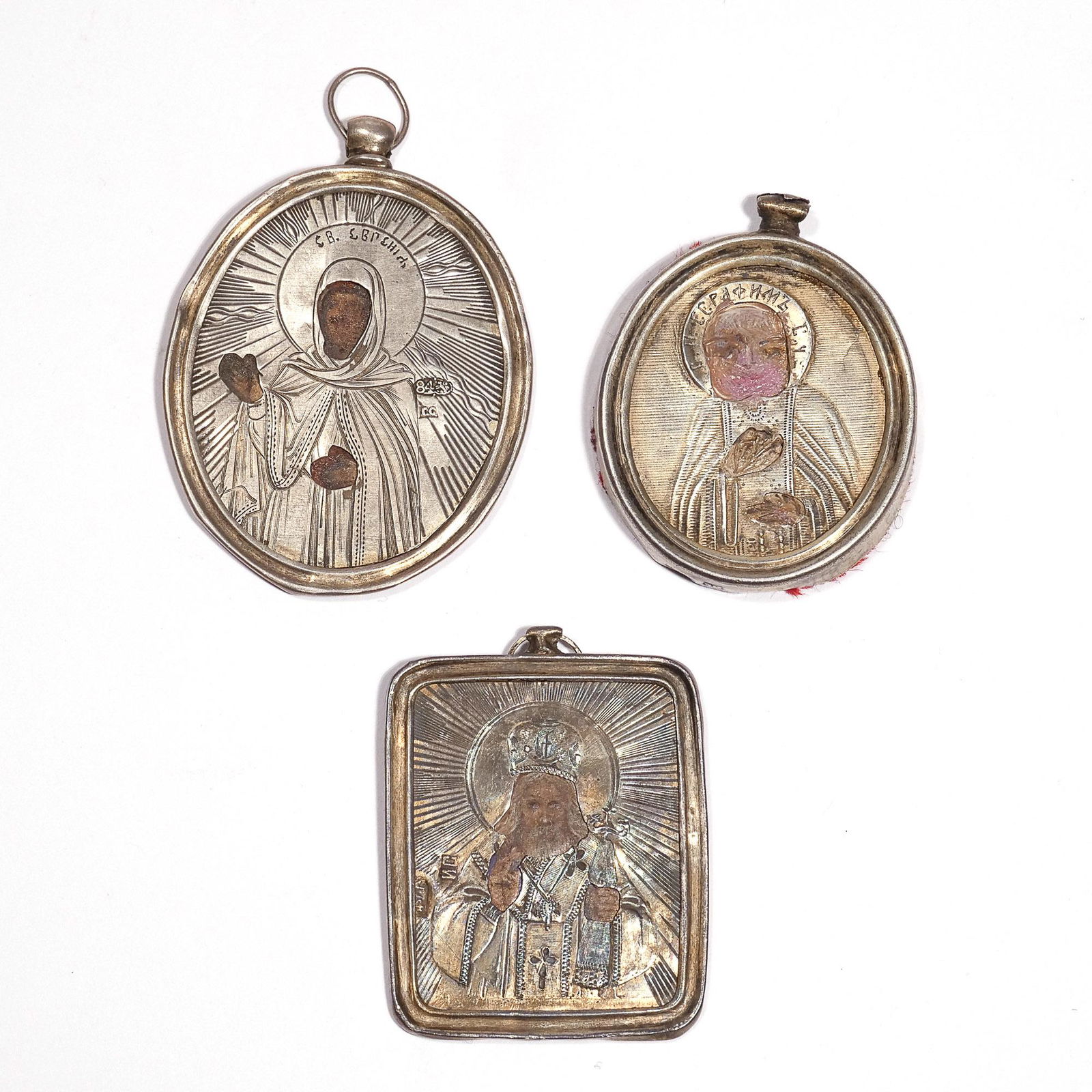 (3pc) RUSSIAN SILVER PENDANT ICONS (1 of 6)