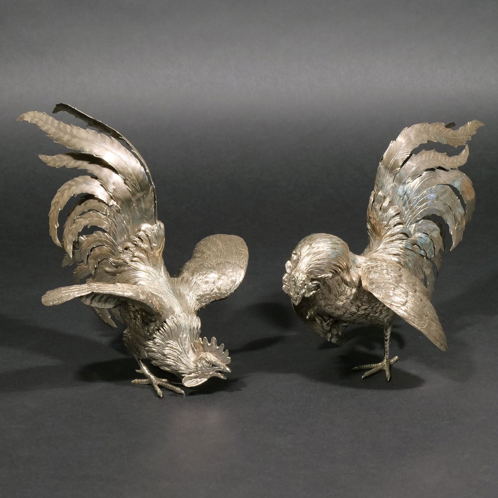 PAIR SILVER FIGHTING ROOSTERS (1 of 5)
