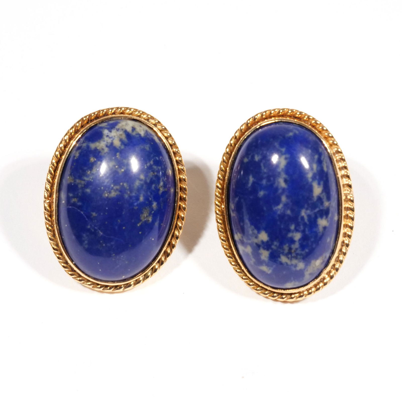 PAIR LAPIS & 18k GOLD EARRINGS (1 of 6)