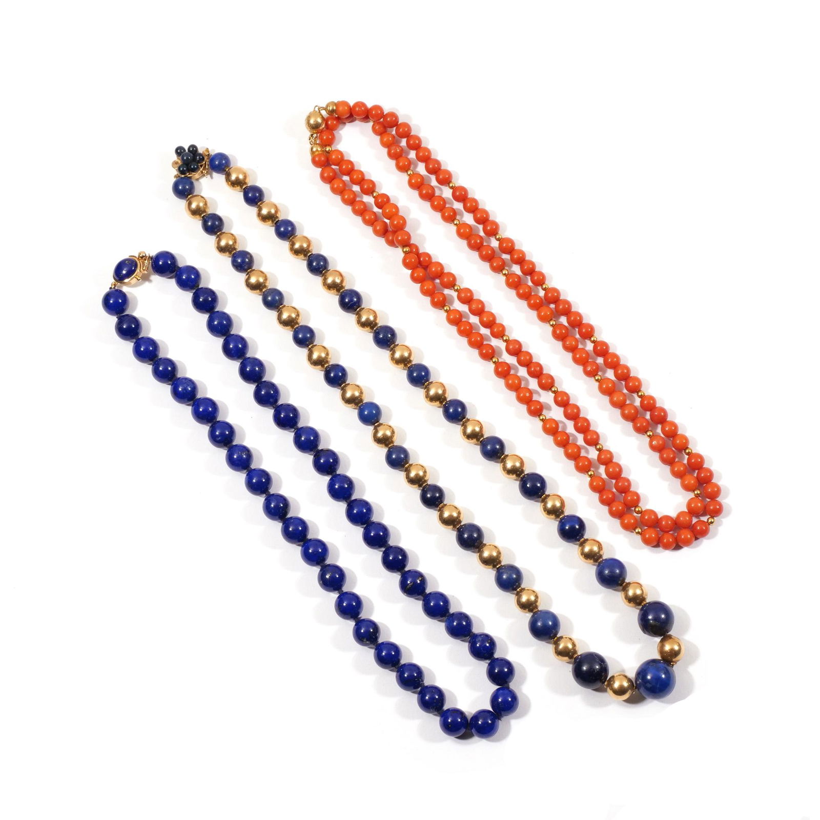 (3pc) LAPIS LAZULI, CORAL, & GOLD NECKLACES (1 of 9)