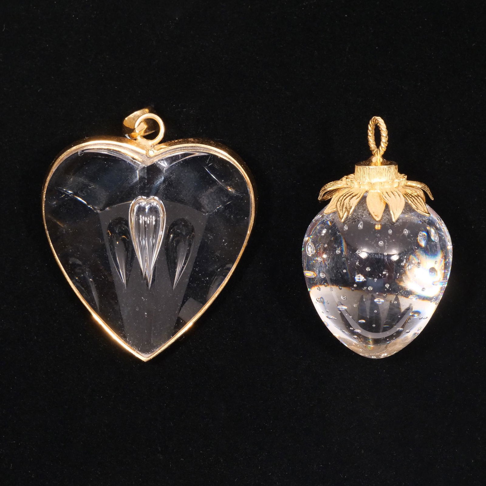 (2pc) STEUBEN GLASS & 18k GOLD ORNAMENTS (1 of 9)