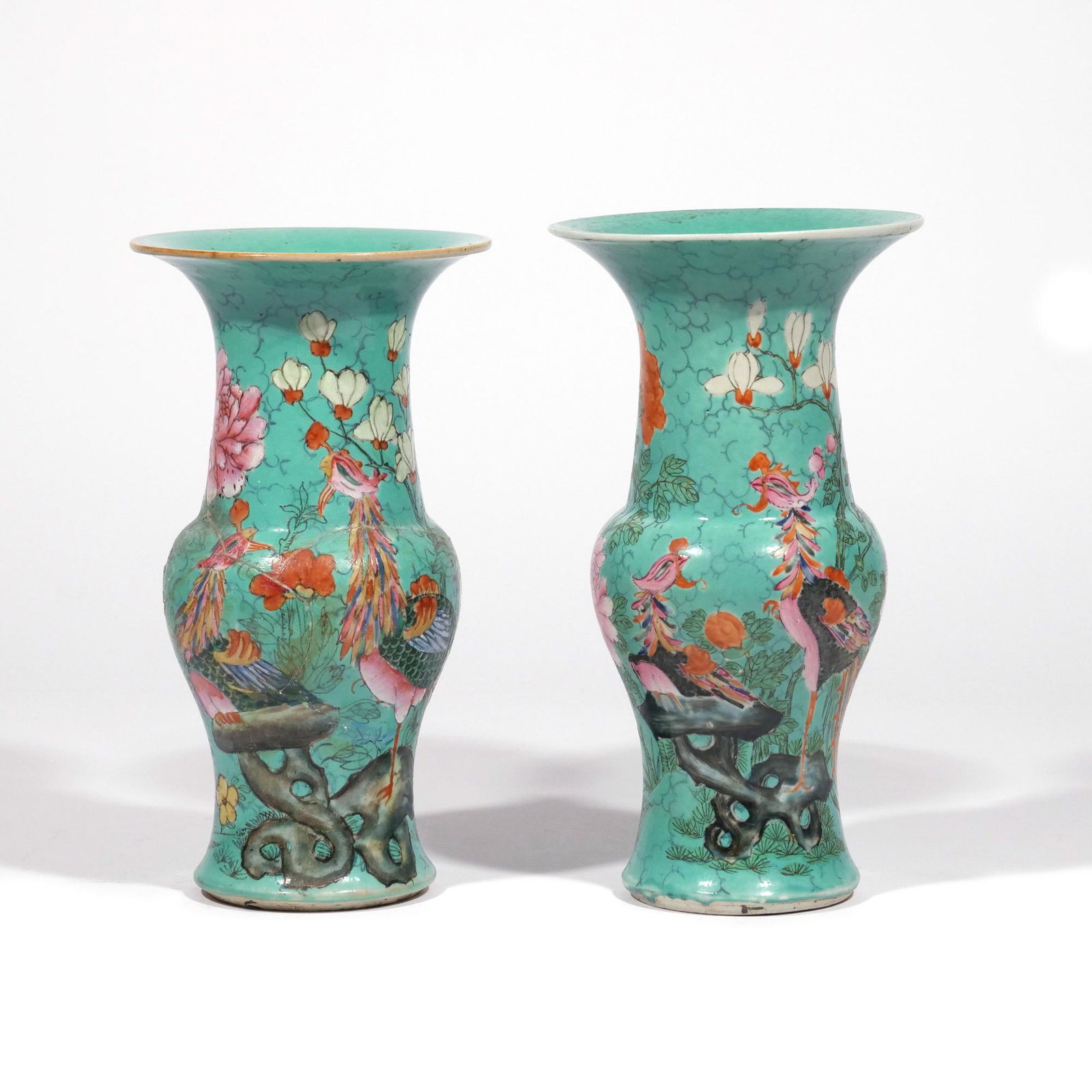 PAIR CHINESE "PHOENIX TAIL" PORCELAIN VASES (1 of 10)