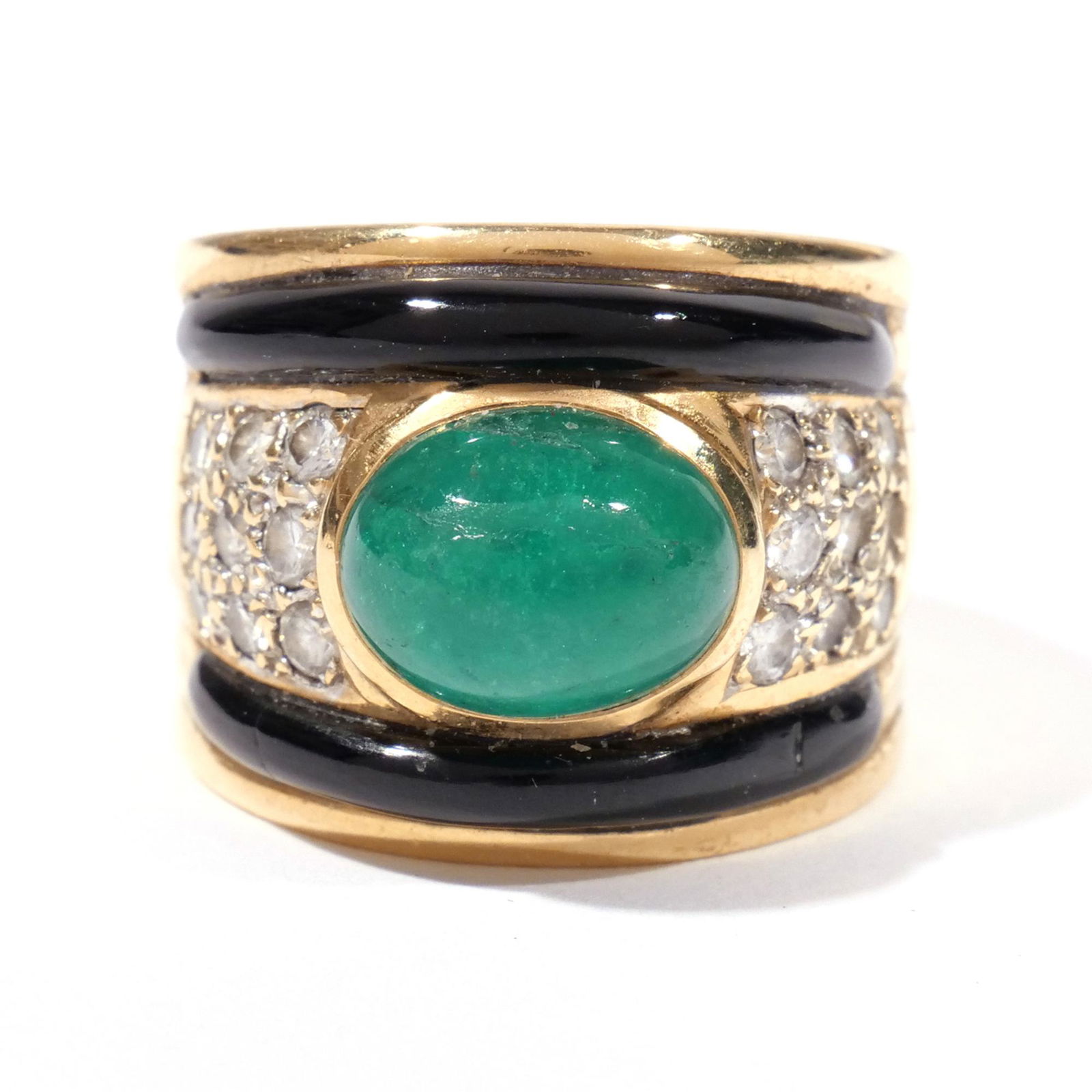 EMERALD CABOCHON, DIAMOND & 18k GOLD RING (1 of 5)