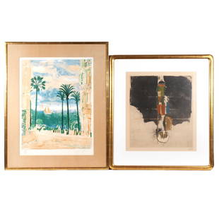 (2pc) RENE GENIS & JOHNNY FRIEDLAENDER: Including a lithograph by Rene Genis (French, 1922-2004), ed. 117/120, pencil signed lower right (sight 23-3/4 x 18 in.); and an etching by Johnny Friedlaender (German, 1912-1992), artist's proof ed.