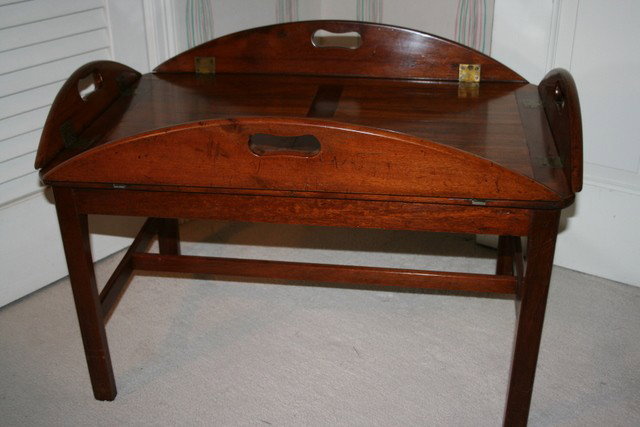 54) GEORGIAN MAHOGANY BUTLER TRAY ON A LATER STAND;: 34" X 26" H: 16";