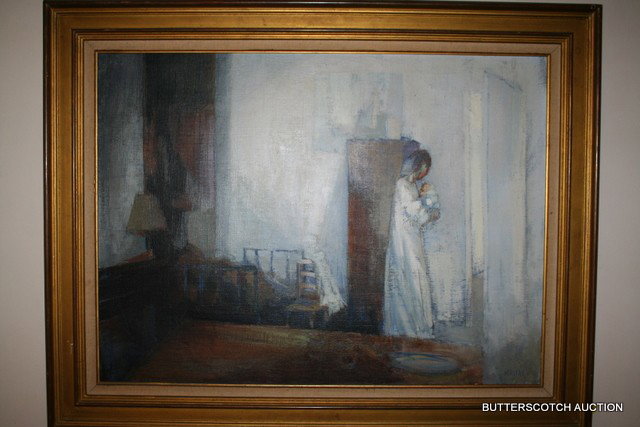 302) E. 20TH C. CONTINENTAL SCHOOL PAINTING, GENRE:: MOTHER & CHILD, O/C, SGD. MAUFAY, 24 X 32"