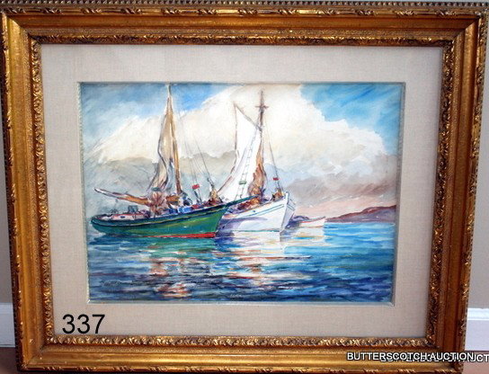 337) REYNOLDS BEAL (AMER. 1866-1951) W/C," ROCKPORT,: 1923", SGD. & D. L.L.C. 15 ½ X 22', PROV.: BEAL ESTATE, HAMMER GALLERIES, PURCHASED BY PRESENT OWNER, EXHIB. MONTCLAIR ART MUSEUM, MONTCLAIR, NEW JERSEY, JAN 9-FEB. 13, 1972