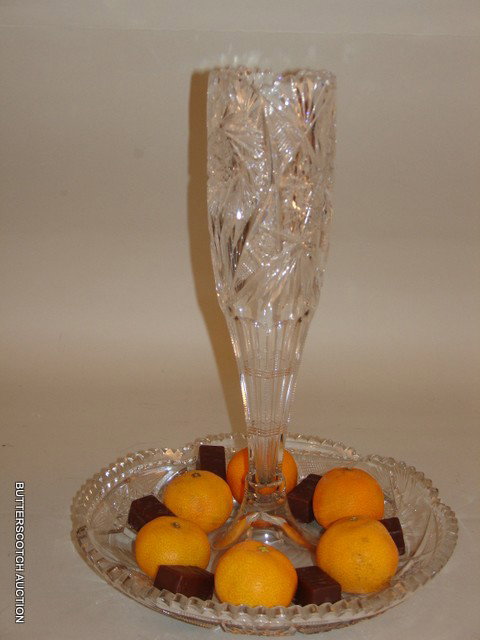 361) RARE AMERICAN BRILLIANT PERIOD CUT GLASS EPERGNE: VASE, VASE W/MINOR RIM FLAKE ON INSIDE, H.13", DIA.10"