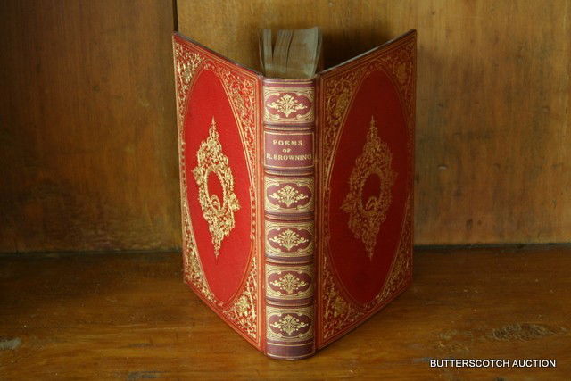 382) POEMS OF ROBERT BROWNING, IN FULL LEATHER EMBOSSED: AND GILT ON 3 SIDES; HUMPHREY MILFORD OXFORD U. PRESS, 1919; BOARD TO SPINE JOINING IS A LITTLE WORN