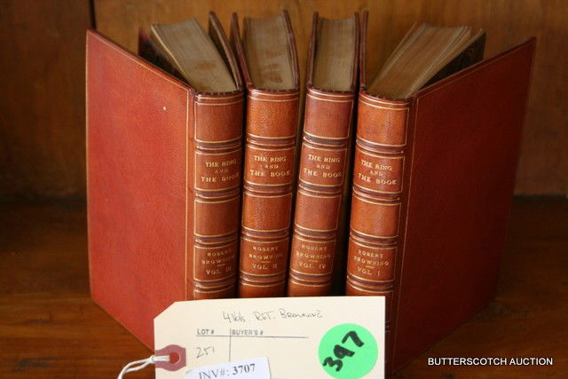 397) 4 VOL FULL LEATHER, 1 SIDE GILT, ROBERT BROWNING,: THE RING AND THE BOOK, FULL NEW RED LEVANT MOROCCCO, UNCUT, BY ZAEHNSDORF. LONDON, 1868, A FINE COPY OF THE FIRST EDITION; SMITH ELDER AND CO. LONDON;