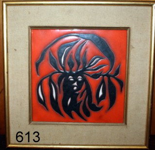 613) JEAN LURCAT (FRENCH, 1892-1966) "SANT - VICENS": GLAZED CERAMIC PLAQUE;8" x 8"; SGD.. & TITLED ON VERAO