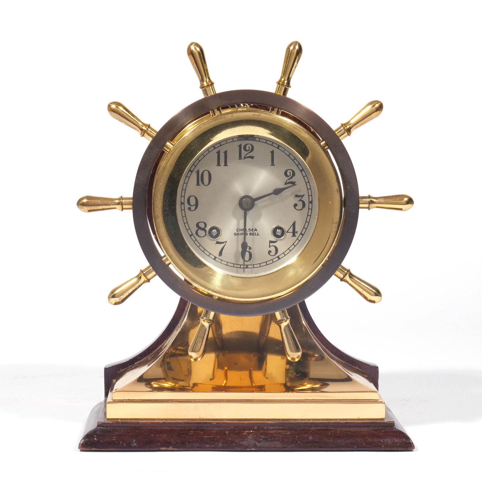 CHELSEA YACHT WHEEL SHIP'S BELL BRASS CLOCK (1 of 9)