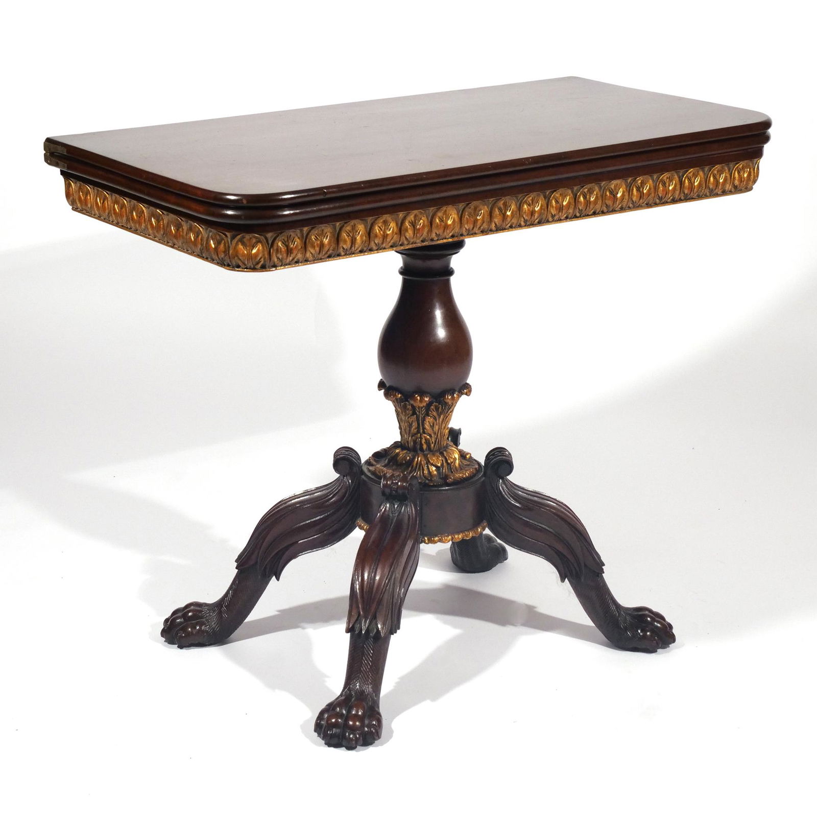 E.19THC. AMER. CLASSICAL PARCEL GILT MAHOGANY CARD TABLE (1 of 20)
