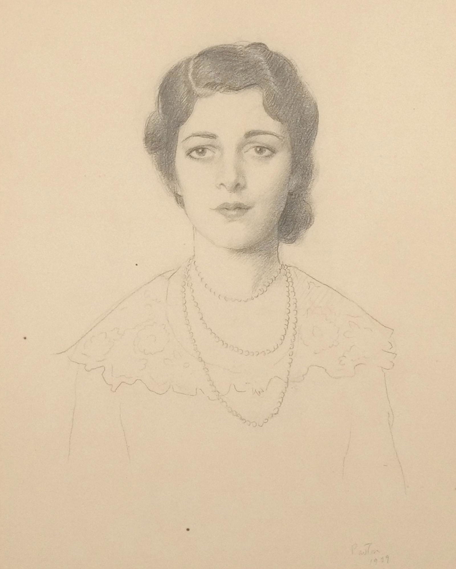 WILLIAM MCGREGOR PAXTON (American, 1869-1941): Lady with pearls Pencil on paper Portrait drawing of a woman, signed and dated 1929 lower right, matted and framed with Vose Galleries, Boston label on verso h. 8 w. 10 in. (sight) overall: 20 x 17-3/
