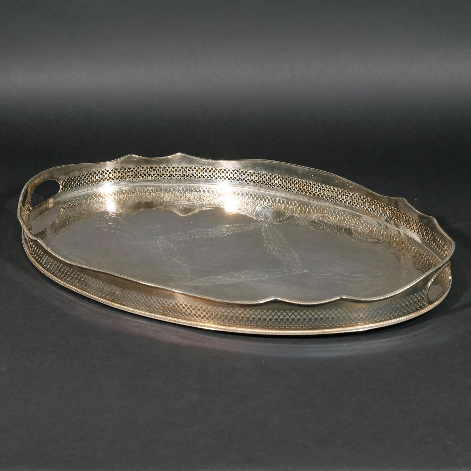 ENGLISH SILVER-PLATED SERVING TRAY (1 of 8)